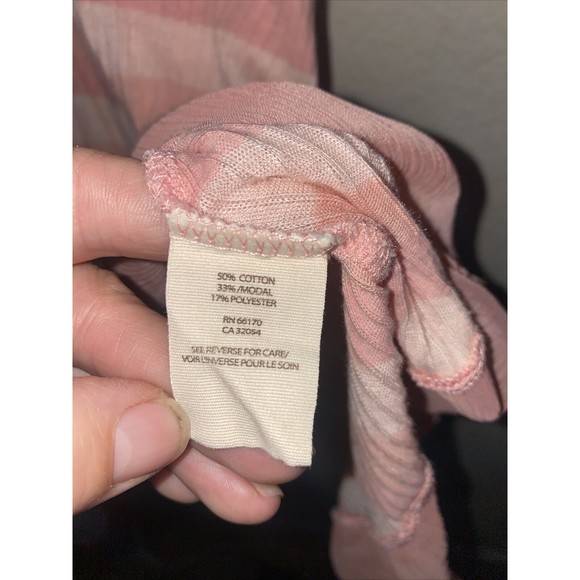 We the Free pink Chiffon High Low Ribbed Raw Hem Tank Striped XS Oversized EUC - Picture 8 of 8